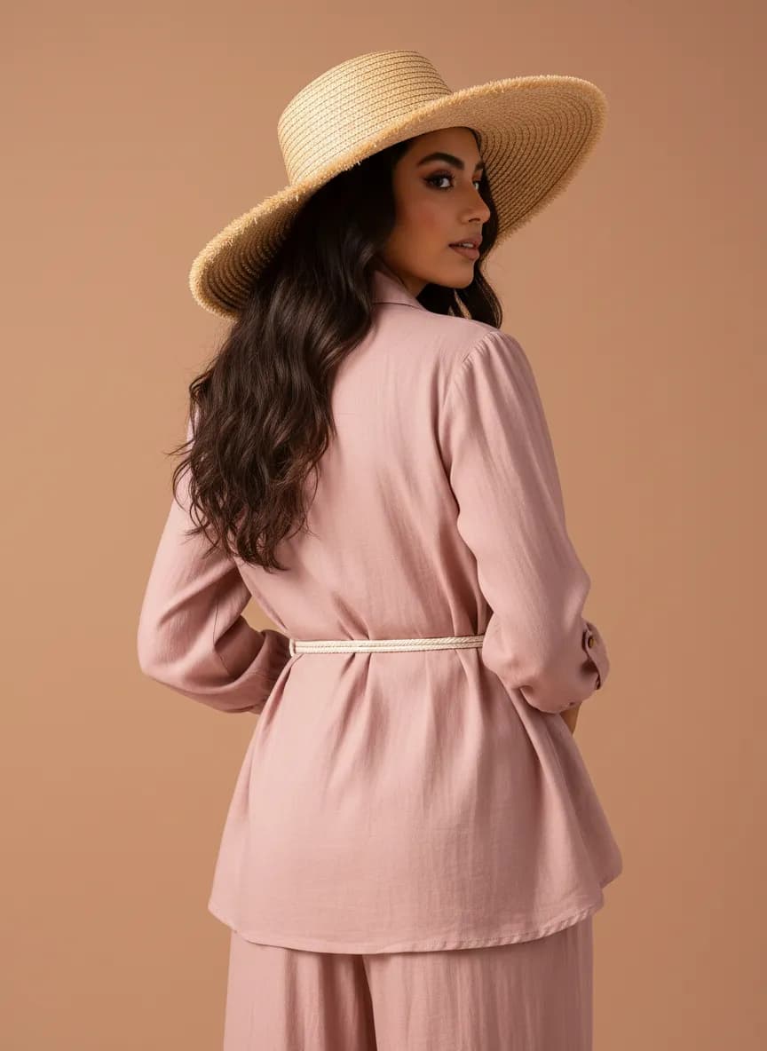 طقم وردي بقبعة قش — Redaa blush co-ord with straw hat