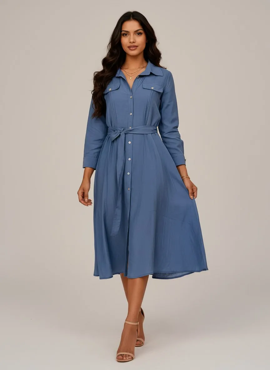 فستان قميص أزرق — Redaa blue shirt dress