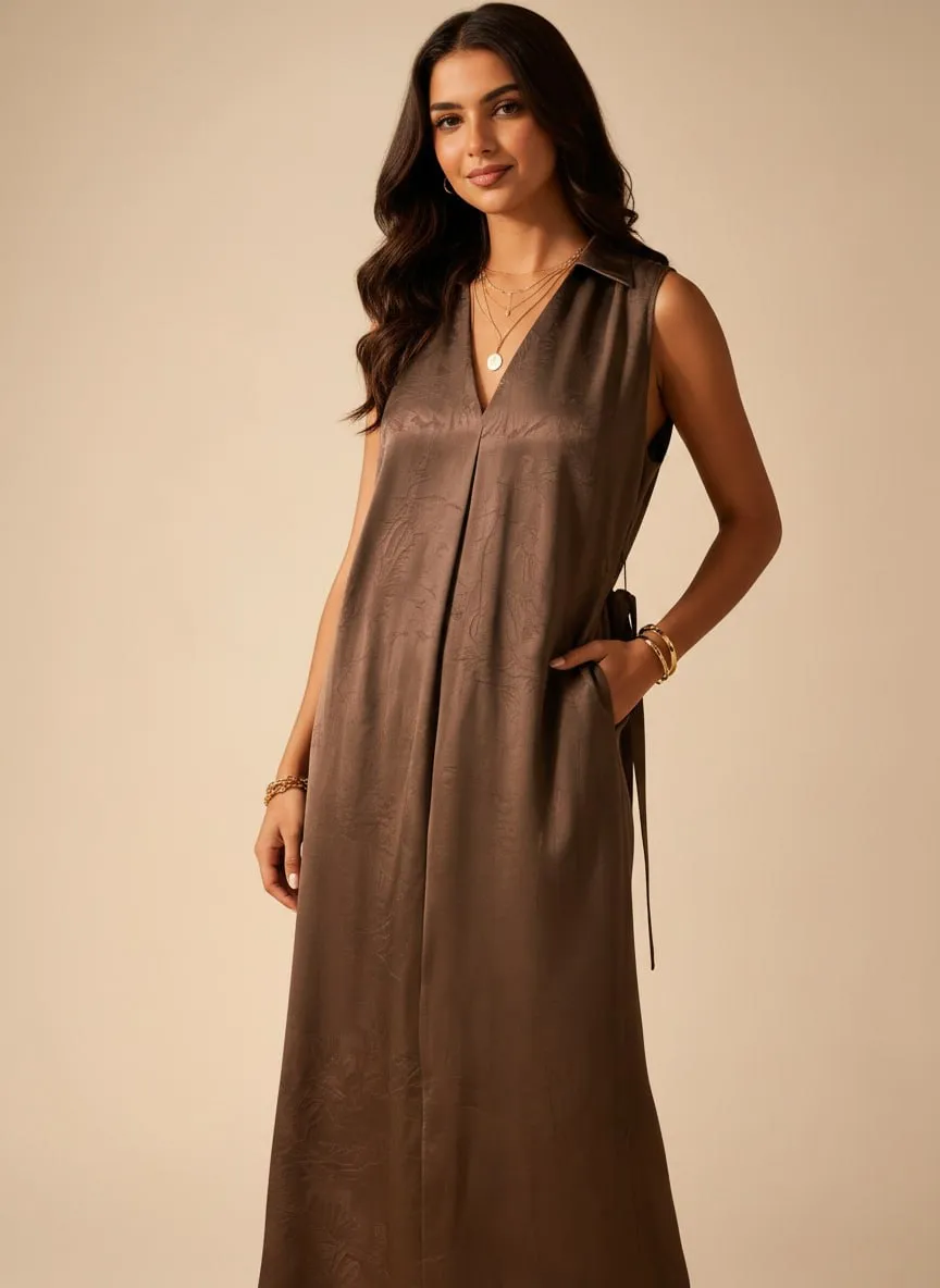 فستان ماكسي بني بدون أكمام — Redaa brown maxi dress