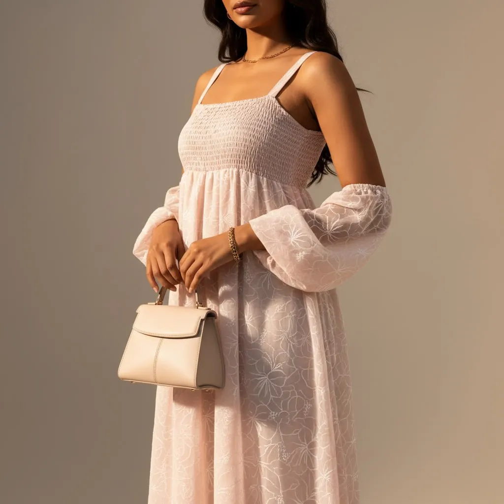 فستان وردي بحمّالات ولمسات دانتيل — Redaa blush occasion dress