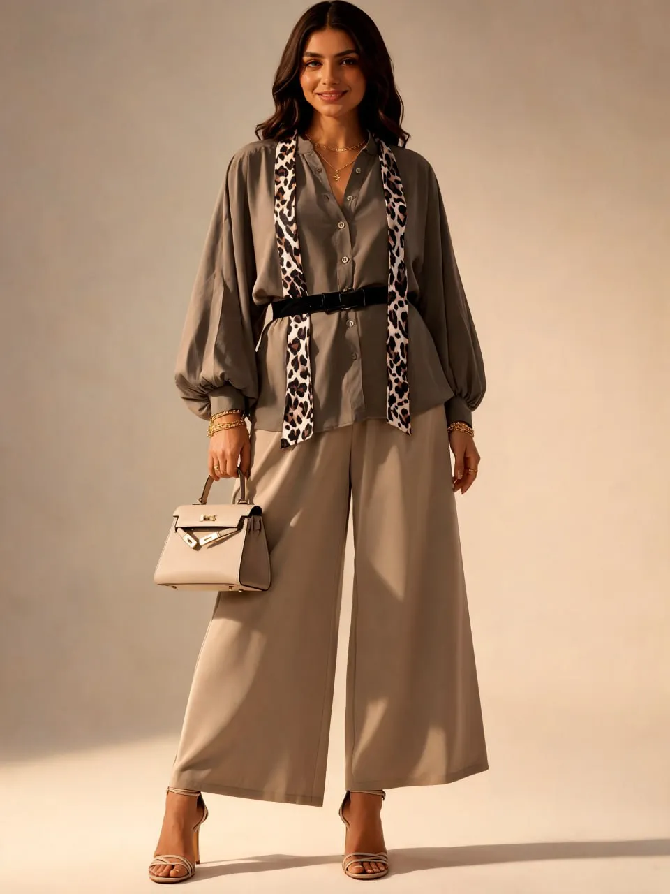 طقم بيج بكارديجان نمر — Redaa taupe co-ord set